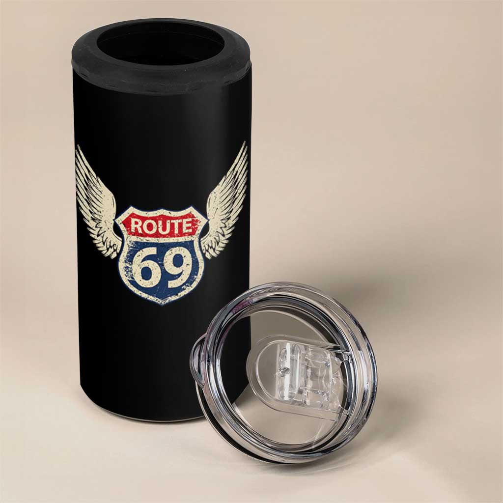 Vintage Route 69 Highway Road Trip Sign 4 in 1 Can Cooler Tumbler