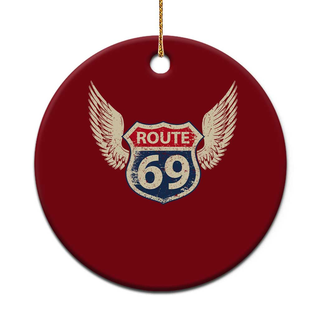 Vintage Route 69 Highway Road Trip Sign Ceramic Ornament