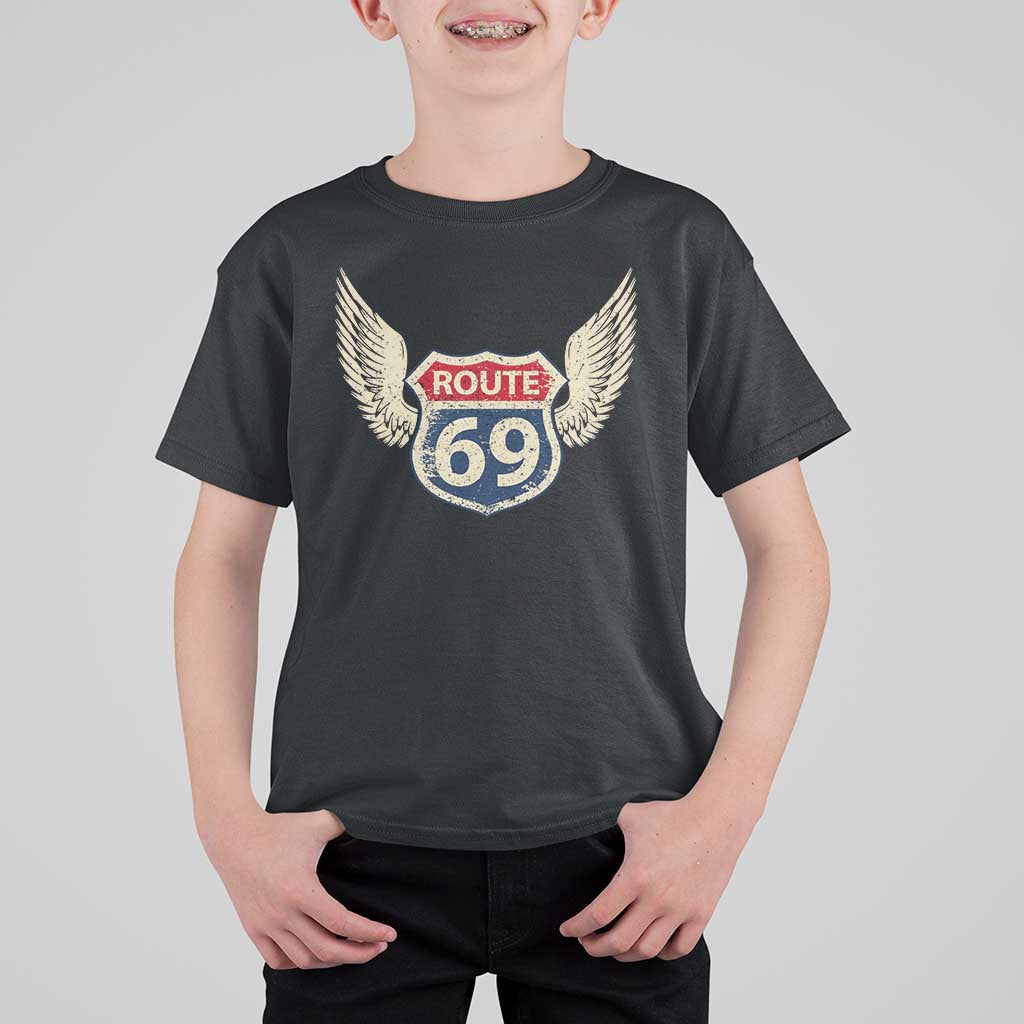 Vintage Route 69 Highway Road Trip Sign T Shirt For Kid