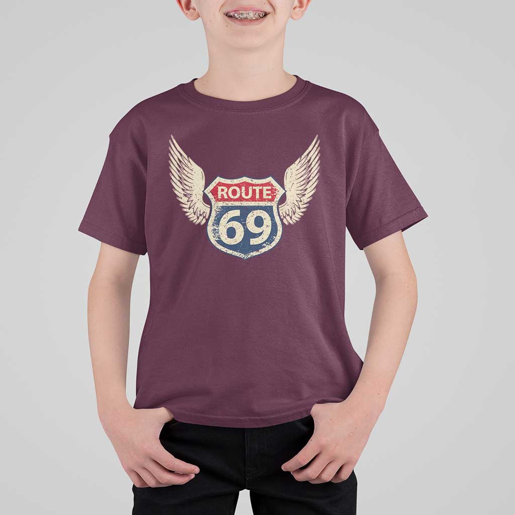 Vintage Route 69 Highway Road Trip Sign T Shirt For Kid