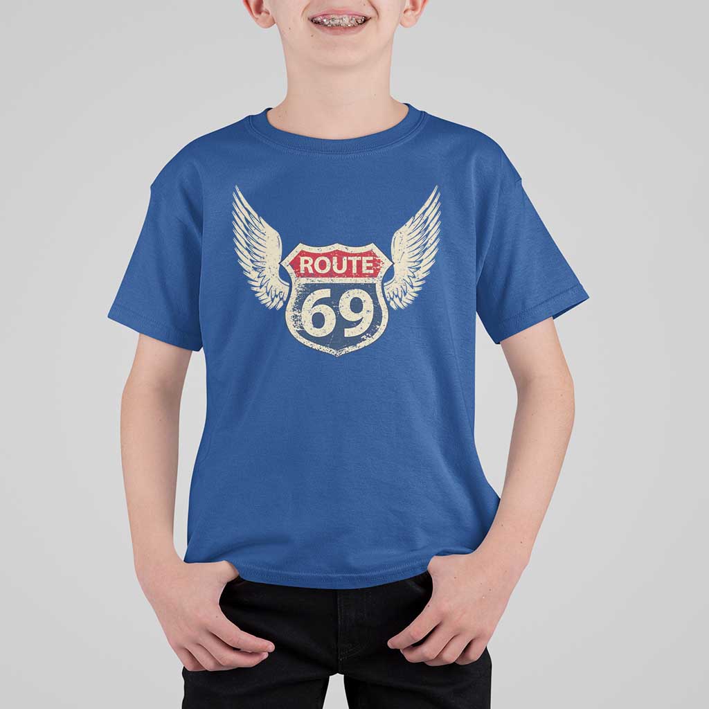 Vintage Route 69 Highway Road Trip Sign T Shirt For Kid