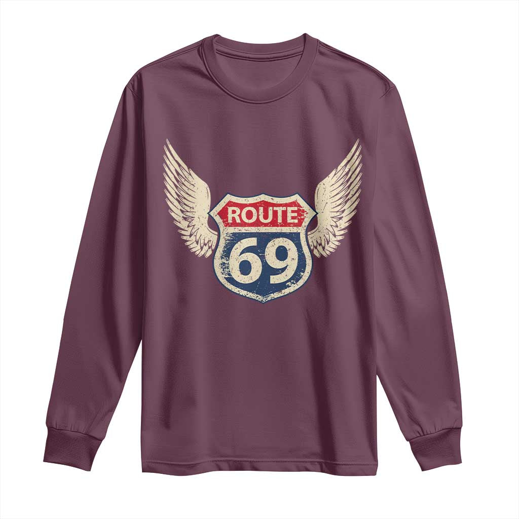Vintage Route 69 Highway Road Trip Sign Long Sleeve Shirt