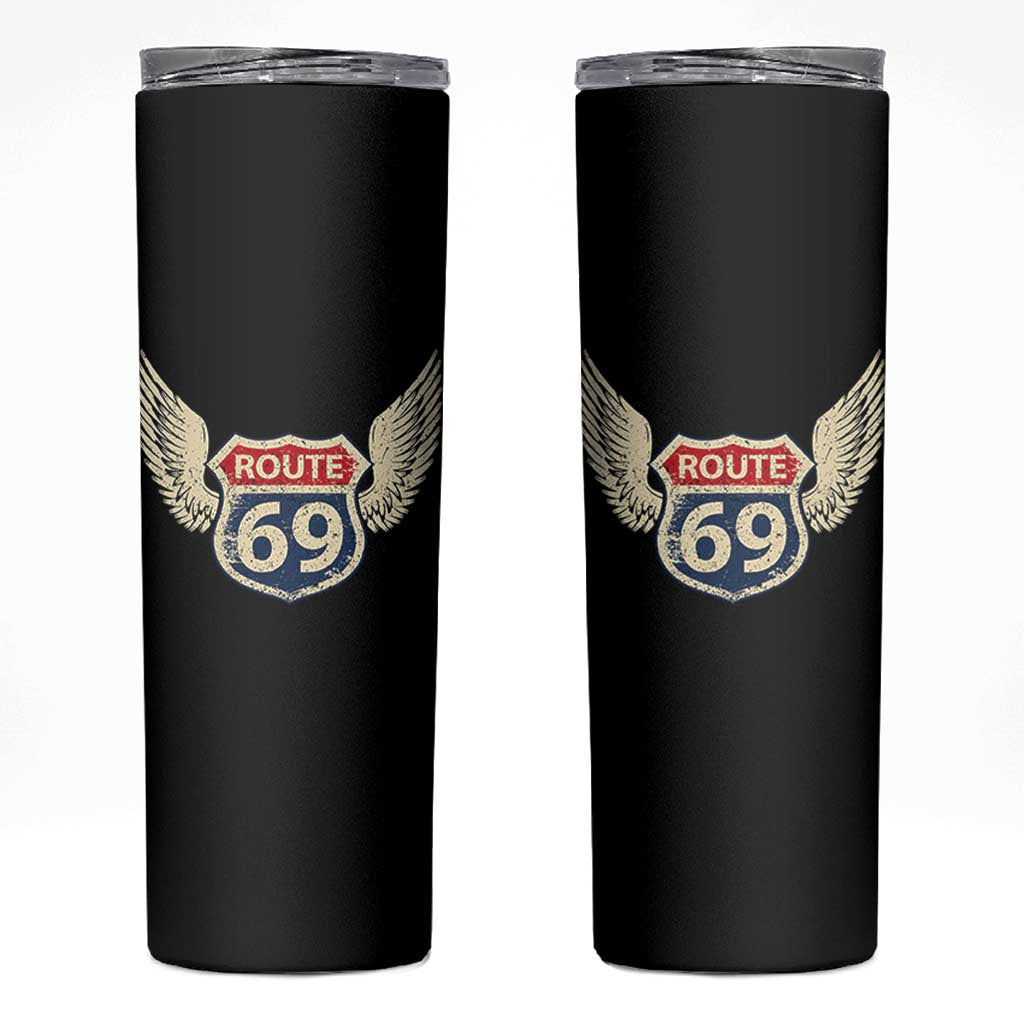 Vintage Route 69 Highway Road Trip Sign Skinny Tumbler