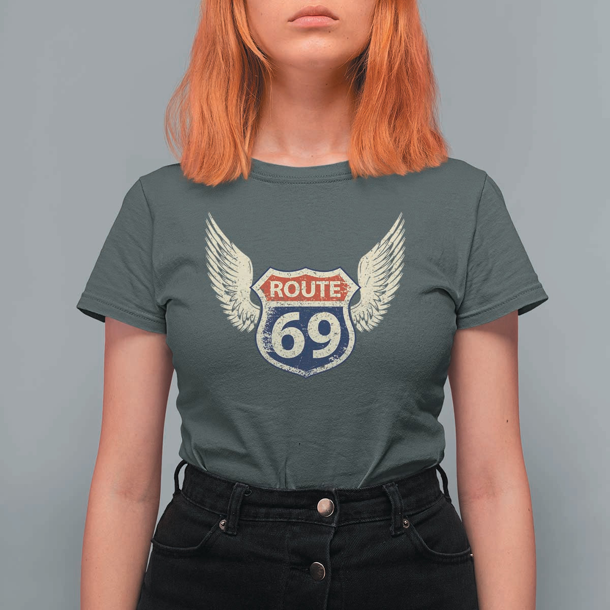 Vintage Route 69 Highway Road Trip Sign T Shirt For Women
