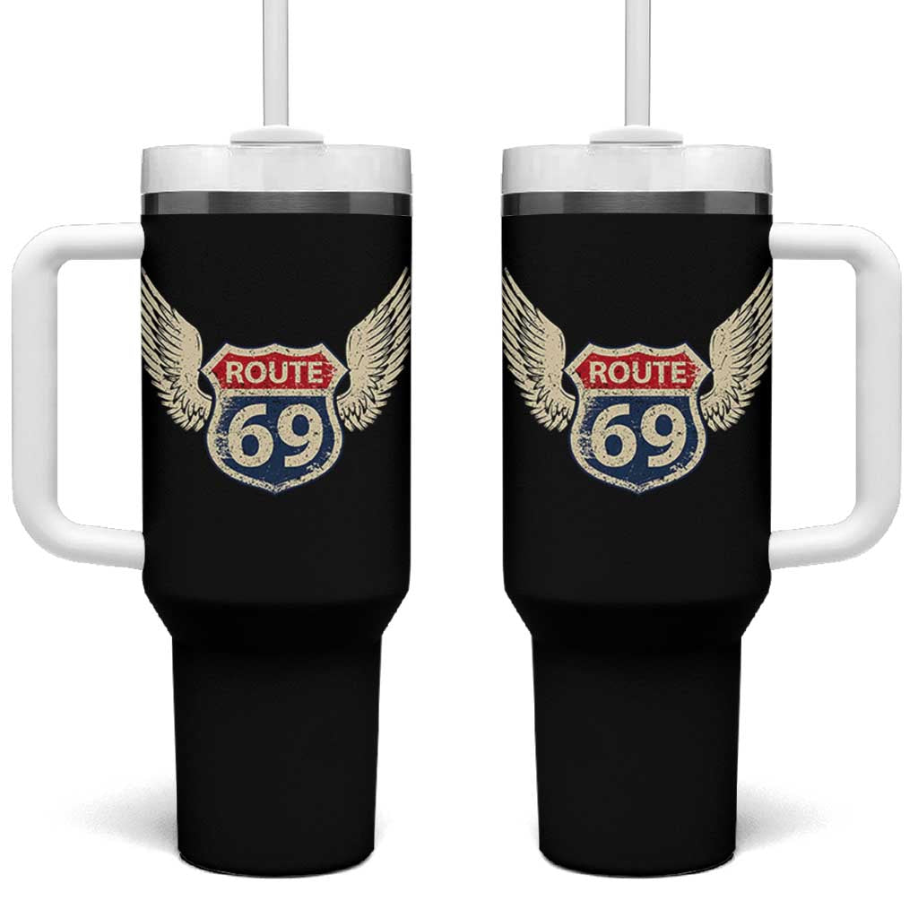 Vintage Route 69 Highway Road Trip Sign Tumbler With Handle
