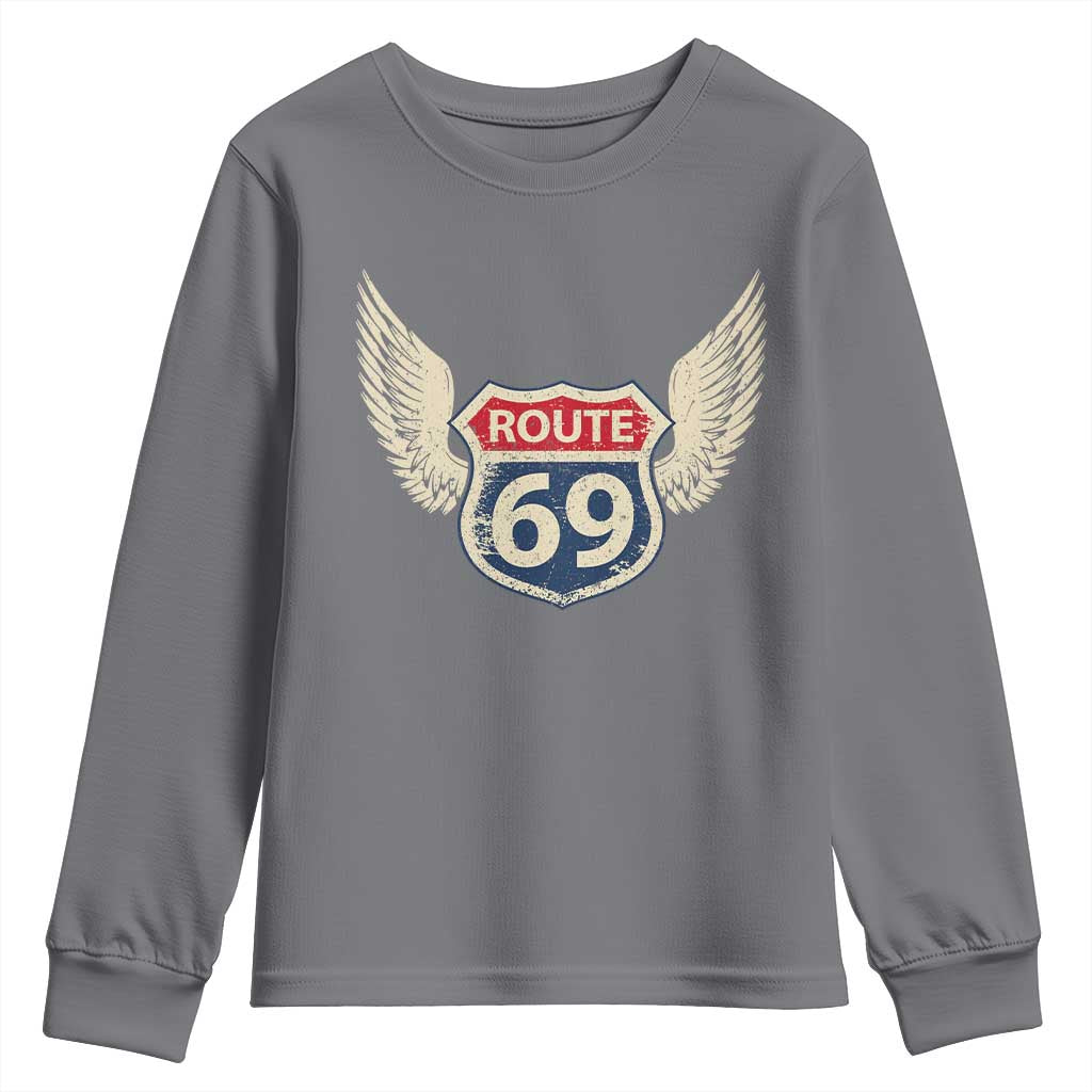 Vintage Route 69 Highway Road Trip Sign Youth Sweatshirt