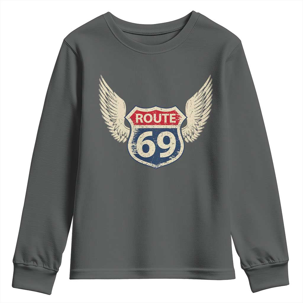 Vintage Route 69 Highway Road Trip Sign Youth Sweatshirt
