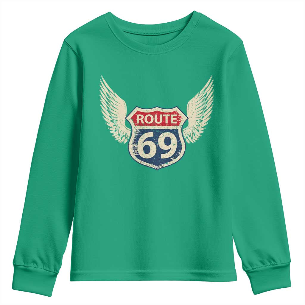 Vintage Route 69 Highway Road Trip Sign Youth Sweatshirt