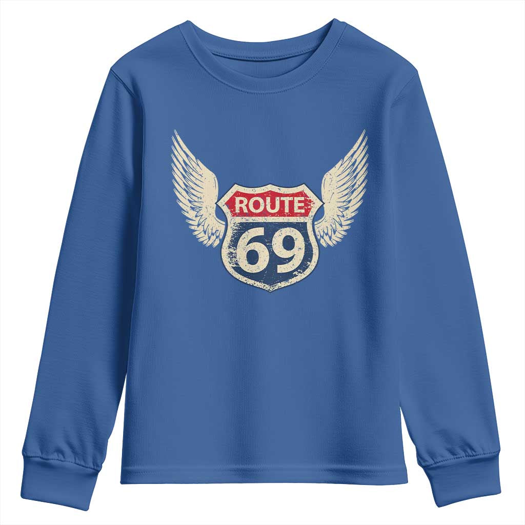 Vintage Route 69 Highway Road Trip Sign Youth Sweatshirt