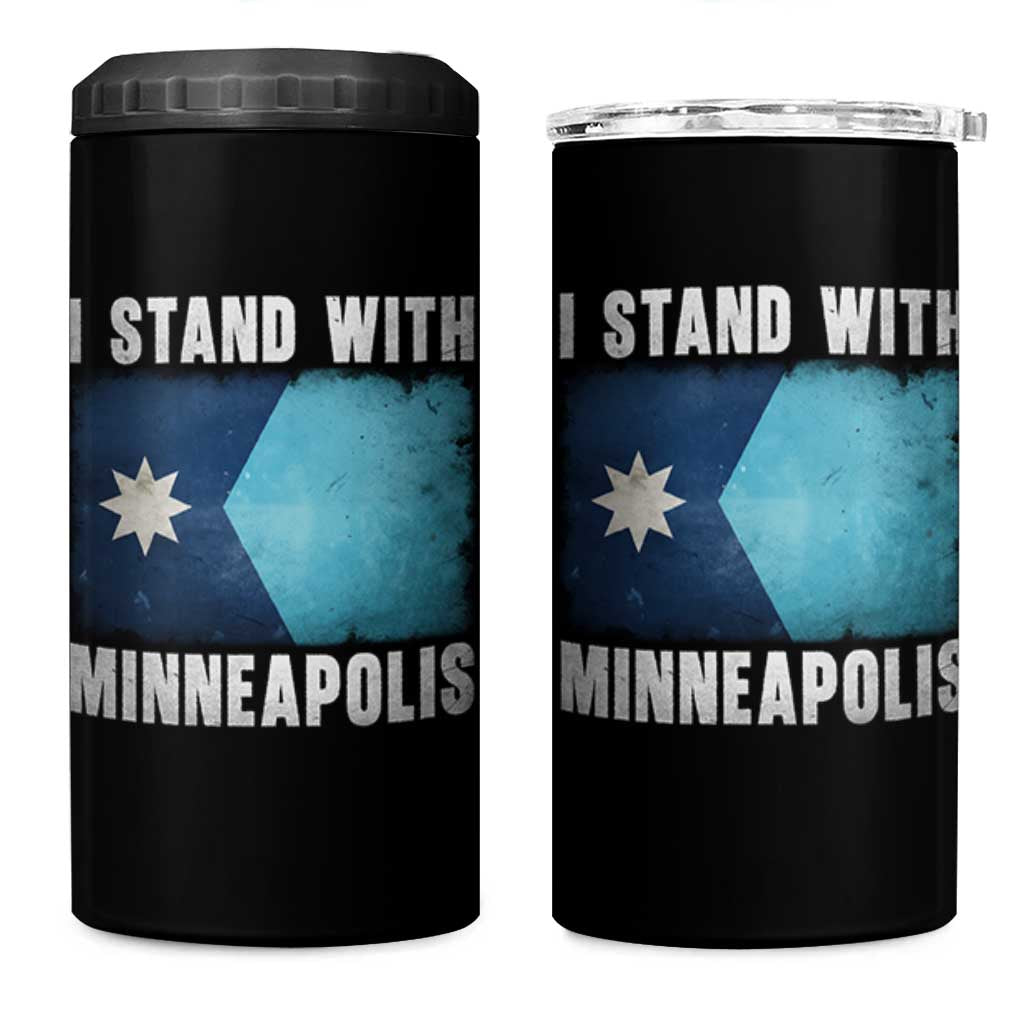 I Stand With Minneapolis 4 in 1 Can Cooler Tumbler Social Justice and Immigration Protest MN Flag