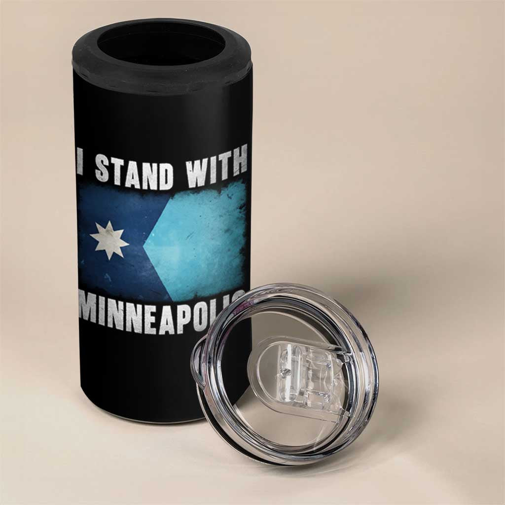 I Stand With Minneapolis 4 in 1 Can Cooler Tumbler Social Justice and Immigration Protest MN Flag