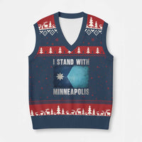 I Stand With Minneapolis V-Neck Knit Sweater Vest Social Justice and Immigration Protest MN Flag