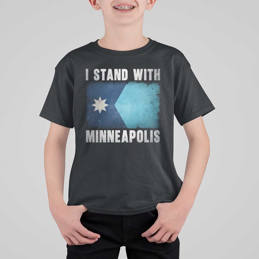 I Stand With Minneapolis T Shirt For Kid Social Justice and Immigration Protest MN Flag