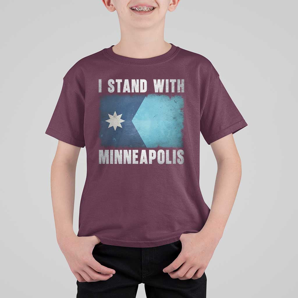 I Stand With Minneapolis T Shirt For Kid Social Justice and Immigration Protest MN Flag