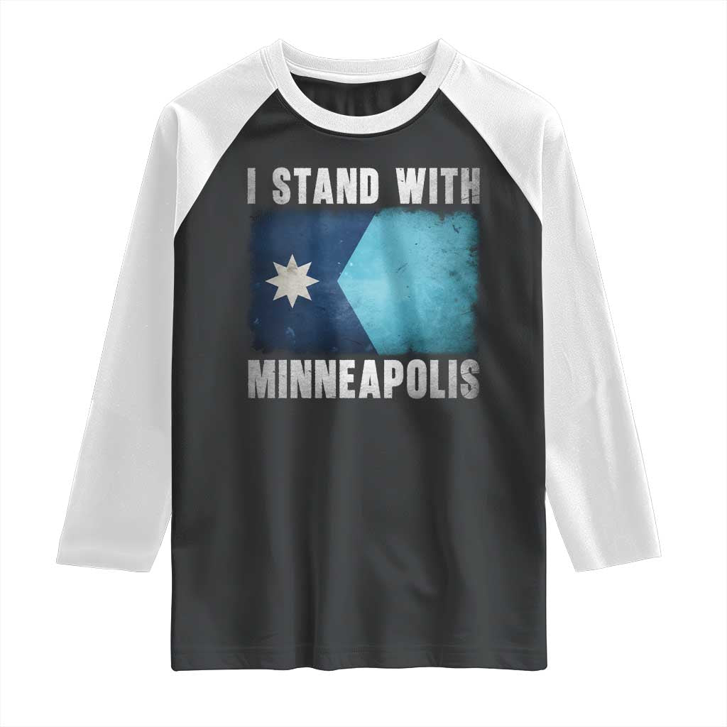 I Stand With Minneapolis Raglan Shirt Social Justice and Immigration Protest MN Flag