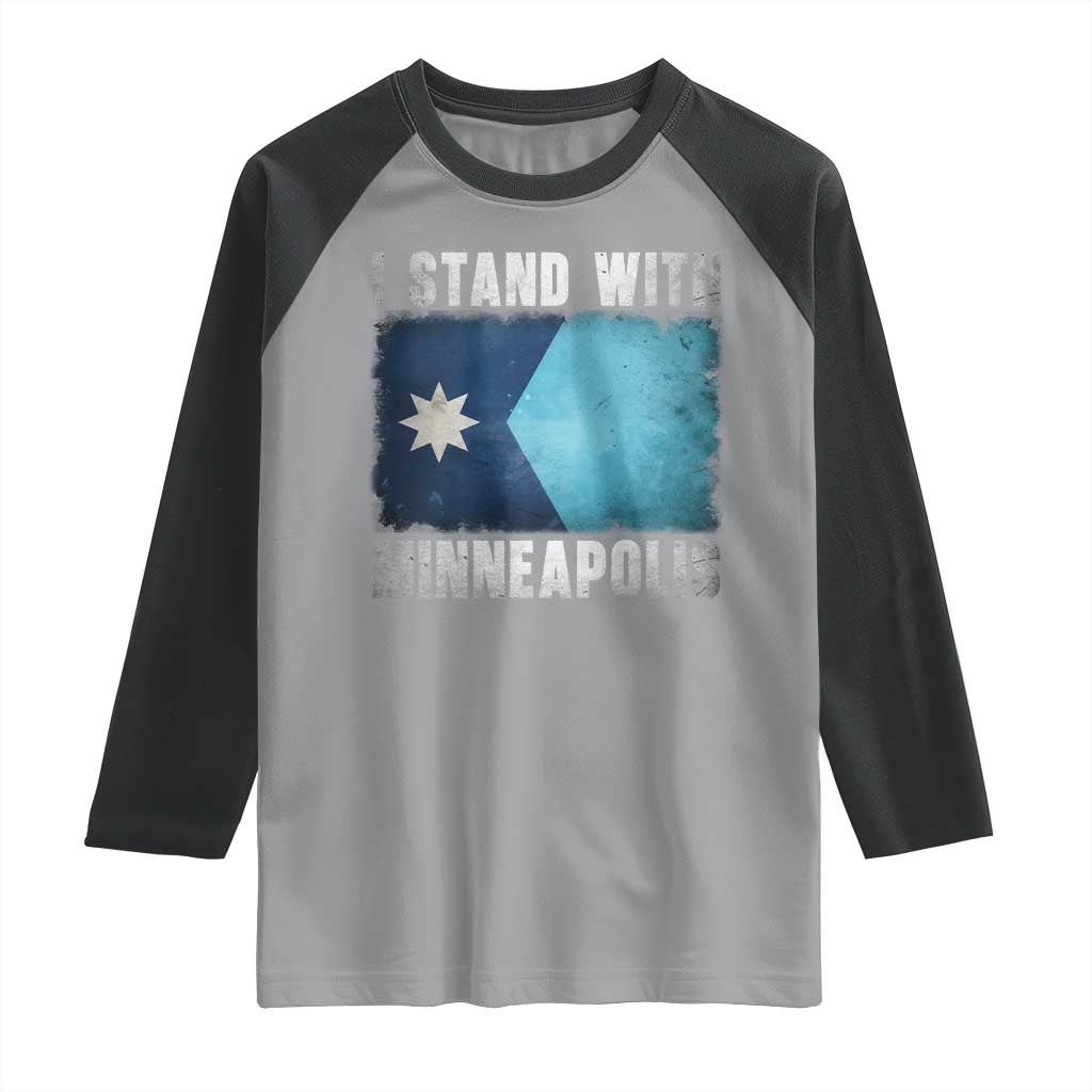 I Stand With Minneapolis Raglan Shirt Social Justice and Immigration Protest MN Flag