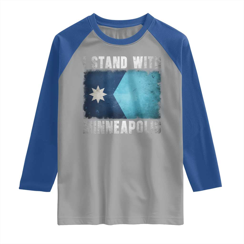 I Stand With Minneapolis Raglan Shirt Social Justice and Immigration Protest MN Flag