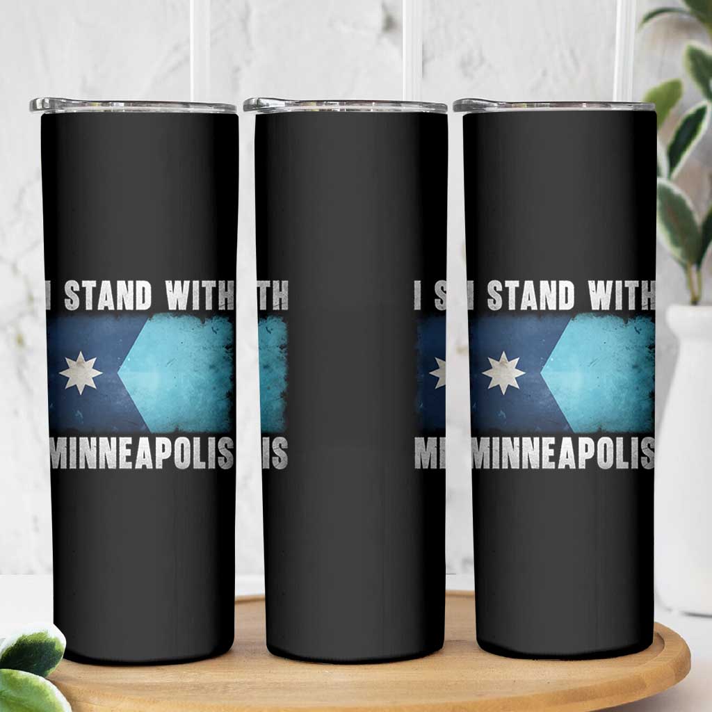 I Stand With Minneapolis Skinny Tumbler Social Justice and Immigration Protest MN Flag