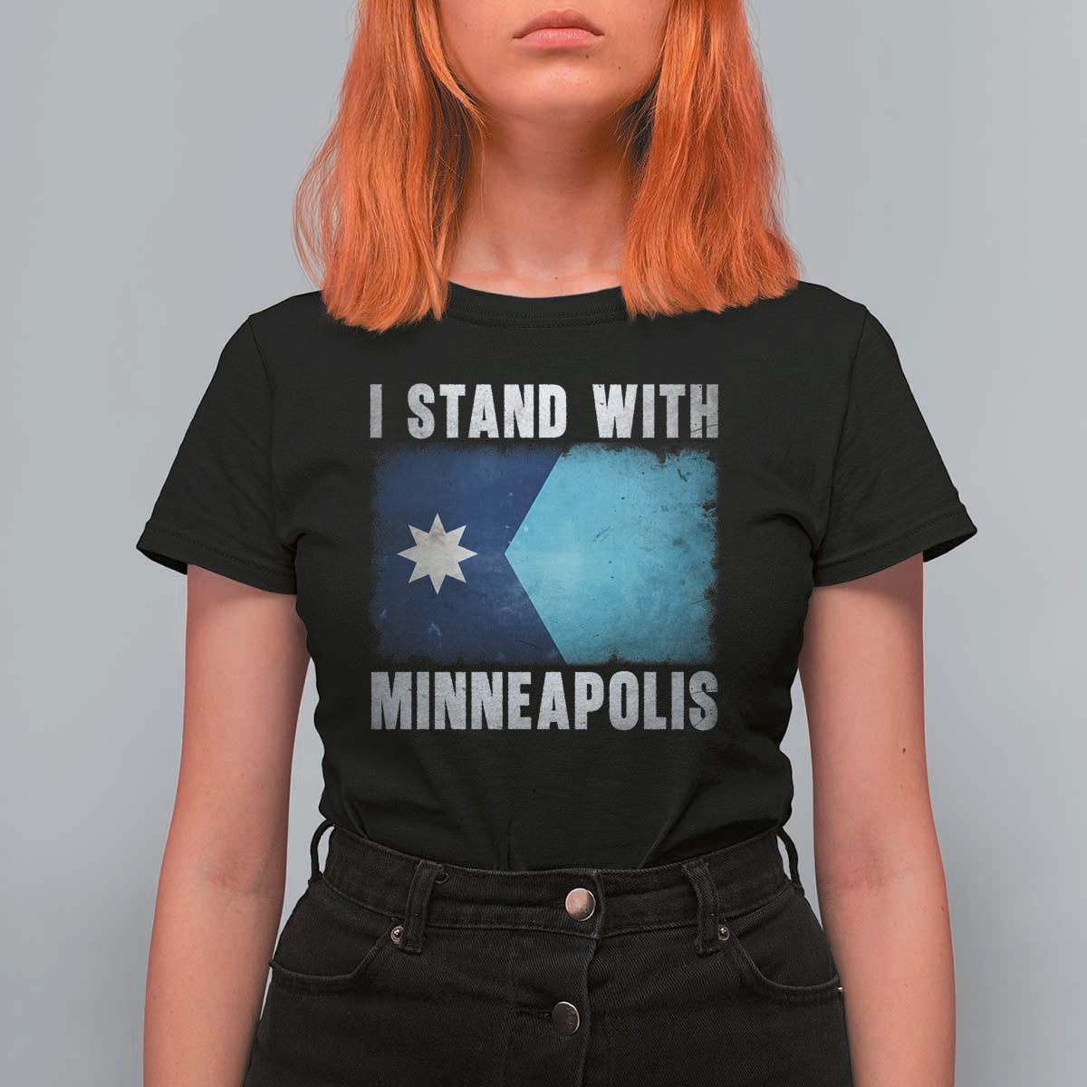 I Stand With Minneapolis T Shirt For Women Social Justice and Immigration Protest MN Flag