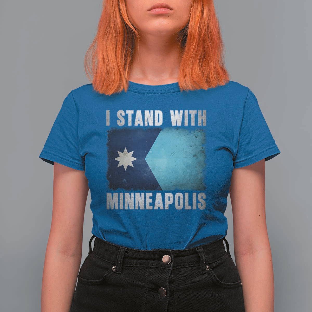 I Stand With Minneapolis T Shirt For Women Social Justice and Immigration Protest MN Flag