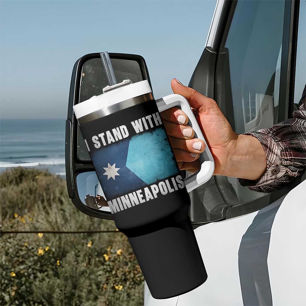 I Stand With Minneapolis Tumbler With Handle Social Justice and Immigration Protest MN Flag