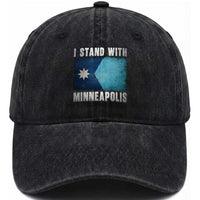I Stand With Minneapolis Washed Cotton Baseball Cap Social Justice and Immigration Protest MN Flag