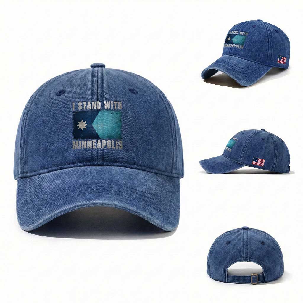 I Stand With Minneapolis Washed Cotton Baseball Cap Social Justice and Immigration Protest MN Flag