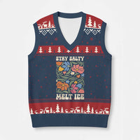 Stay Salty Melt Ice V-Neck Knit Sweater Vest Political Satire Pro Immigrant Protest Retro Floral