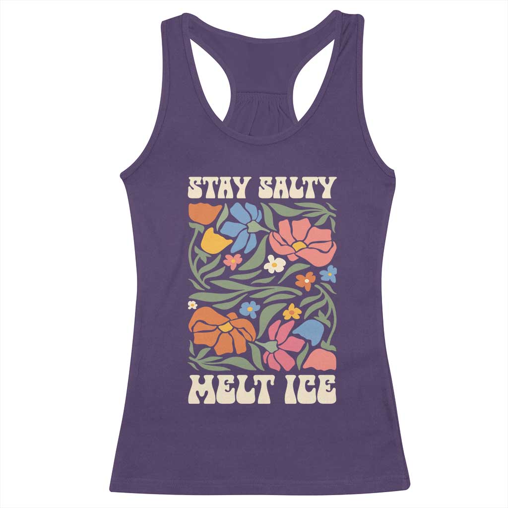 Stay Salty Melt Ice Racerback Tank Top Political Satire Pro Immigrant Protest Retro Floral