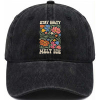 Be Salty Melt Ice Washed Cotton Baseball Cap Political Satire Pro Immigrant Protest Retro Floral