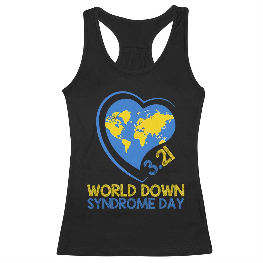 World Down Syndrome Day March 21 World Heart Racerback Tank Top