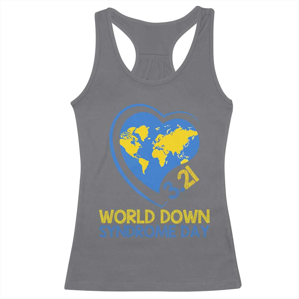 World Down Syndrome Day March 21 World Heart Racerback Tank Top