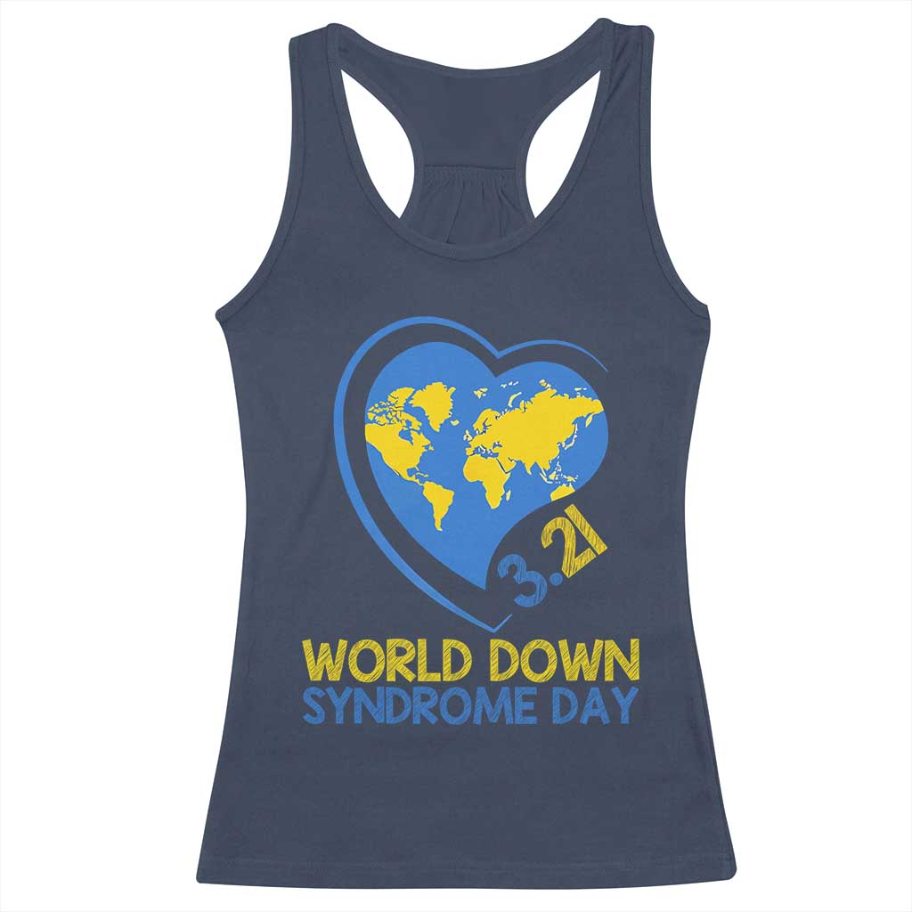 World Down Syndrome Day March 21 World Heart Racerback Tank Top