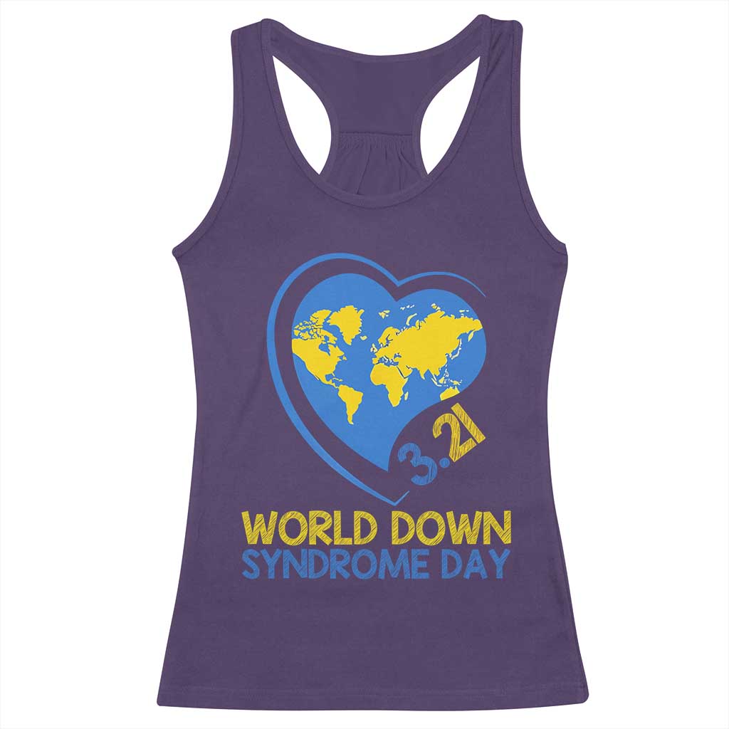 World Down Syndrome Day March 21 World Heart Racerback Tank Top