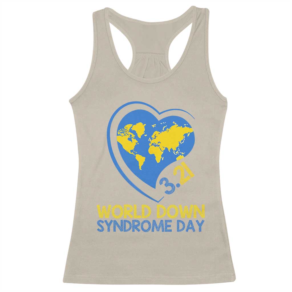 World Down Syndrome Day March 21 World Heart Racerback Tank Top