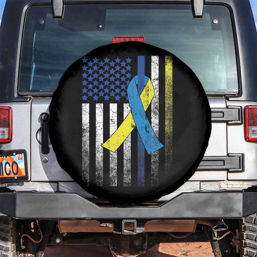 Down Syndrome Awareness Vintage American Flag Spare Tire Cover