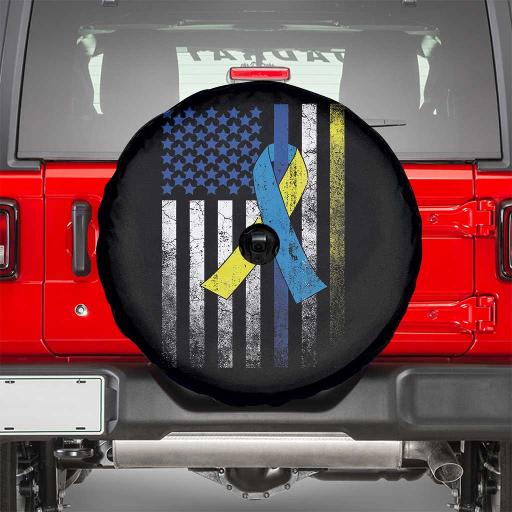Down Syndrome Awareness Vintage American Flag Spare Tire Cover
