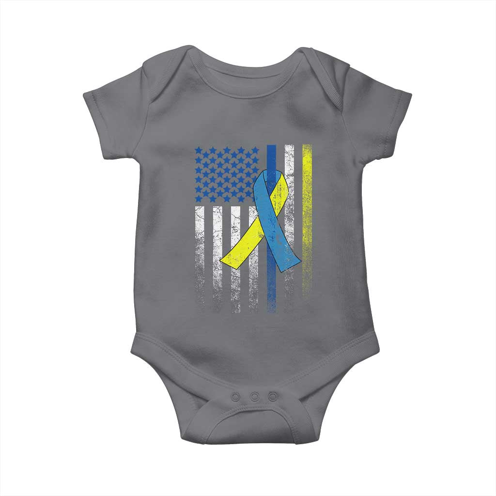 Down Syndrome Awareness Vintage American Flag Baby Onesie