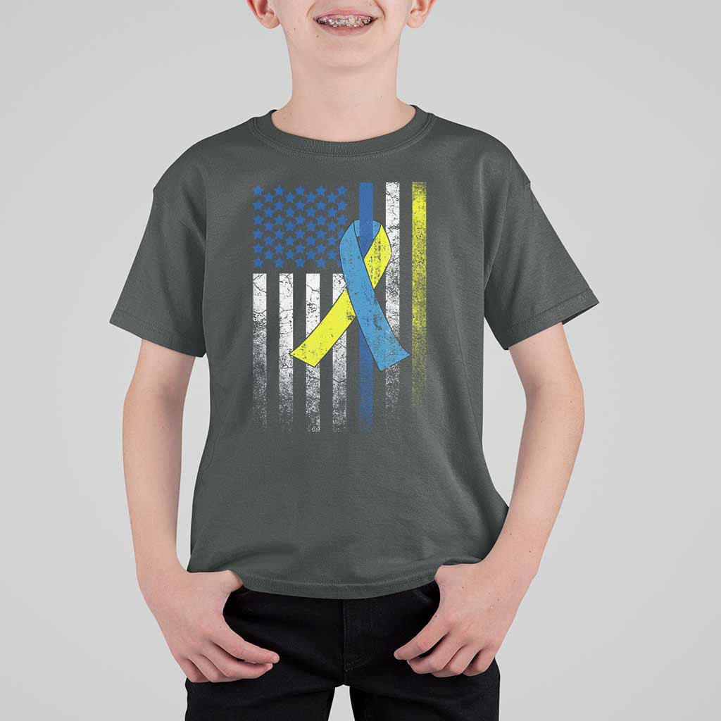 Down Syndrome Awareness Vintage American Flag T Shirt For Kid