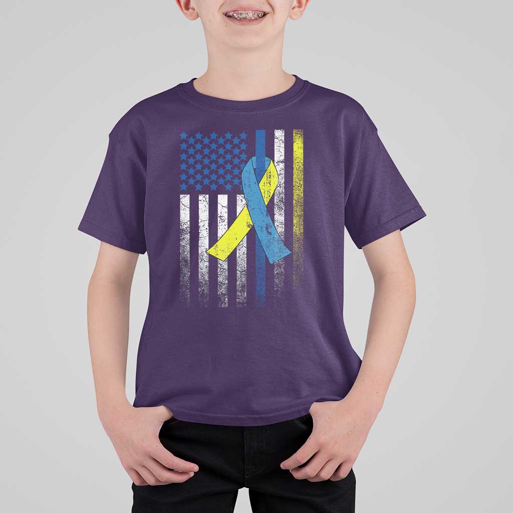 Down Syndrome Awareness Vintage American Flag T Shirt For Kid