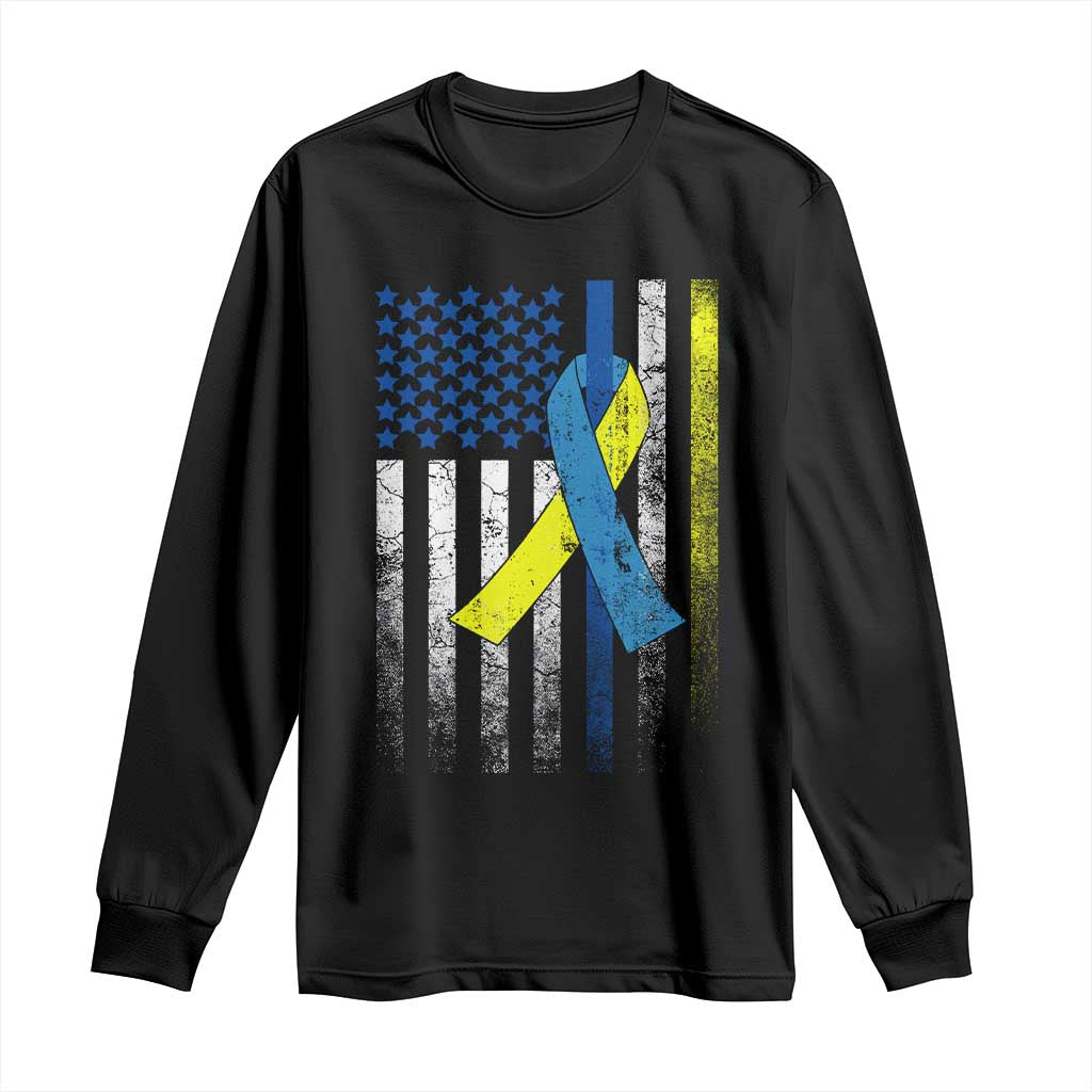 Down Syndrome Awareness Vintage American Flag Long Sleeve Shirt