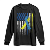 Down Syndrome Awareness Vintage American Flag Long Sleeve Shirt