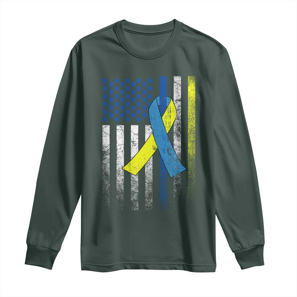 Down Syndrome Awareness Vintage American Flag Long Sleeve Shirt
