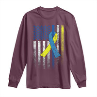 Down Syndrome Awareness Vintage American Flag Long Sleeve Shirt