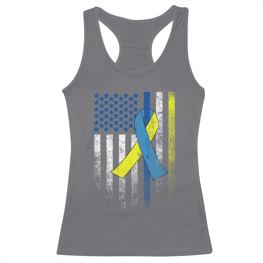 Down Syndrome Awareness Vintage American Flag Racerback Tank Top