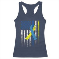 Down Syndrome Awareness Vintage American Flag Racerback Tank Top