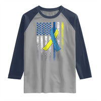 Down Syndrome Awareness Vintage American Flag Raglan Shirt