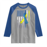 Down Syndrome Awareness Vintage American Flag Raglan Shirt