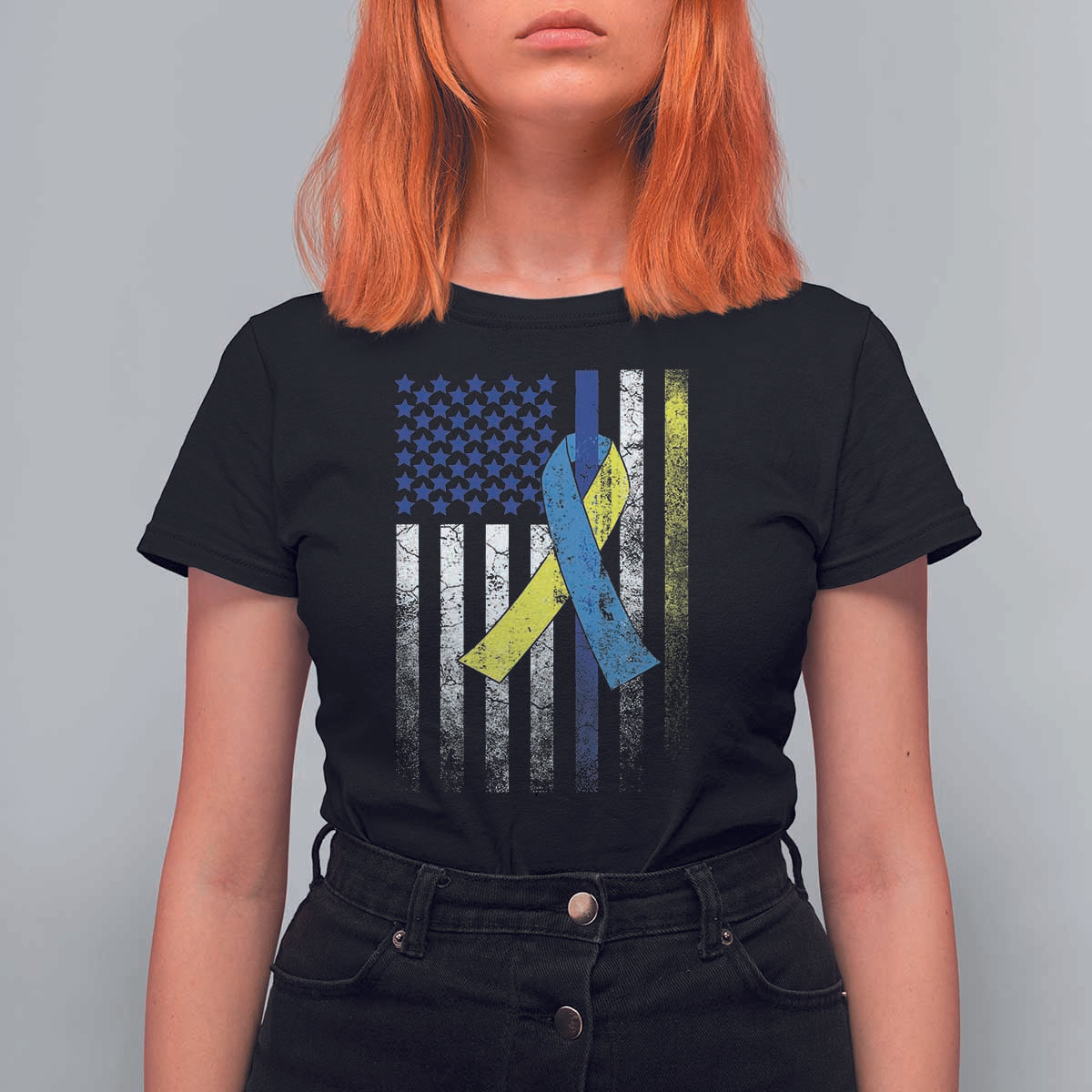 Down Syndrome Awareness Vintage American Flag T Shirt For Women