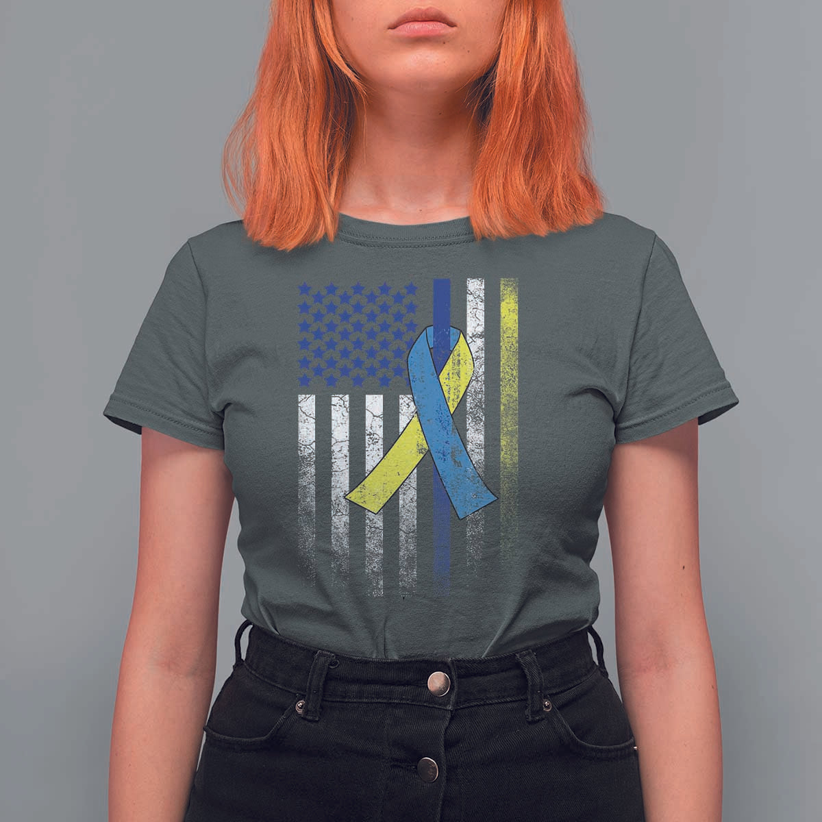 Down Syndrome Awareness Vintage American Flag T Shirt For Women